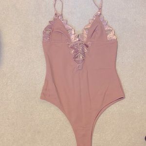 Fleur Du Mal Lily Embroidery VNeck Plunge Bodysuit